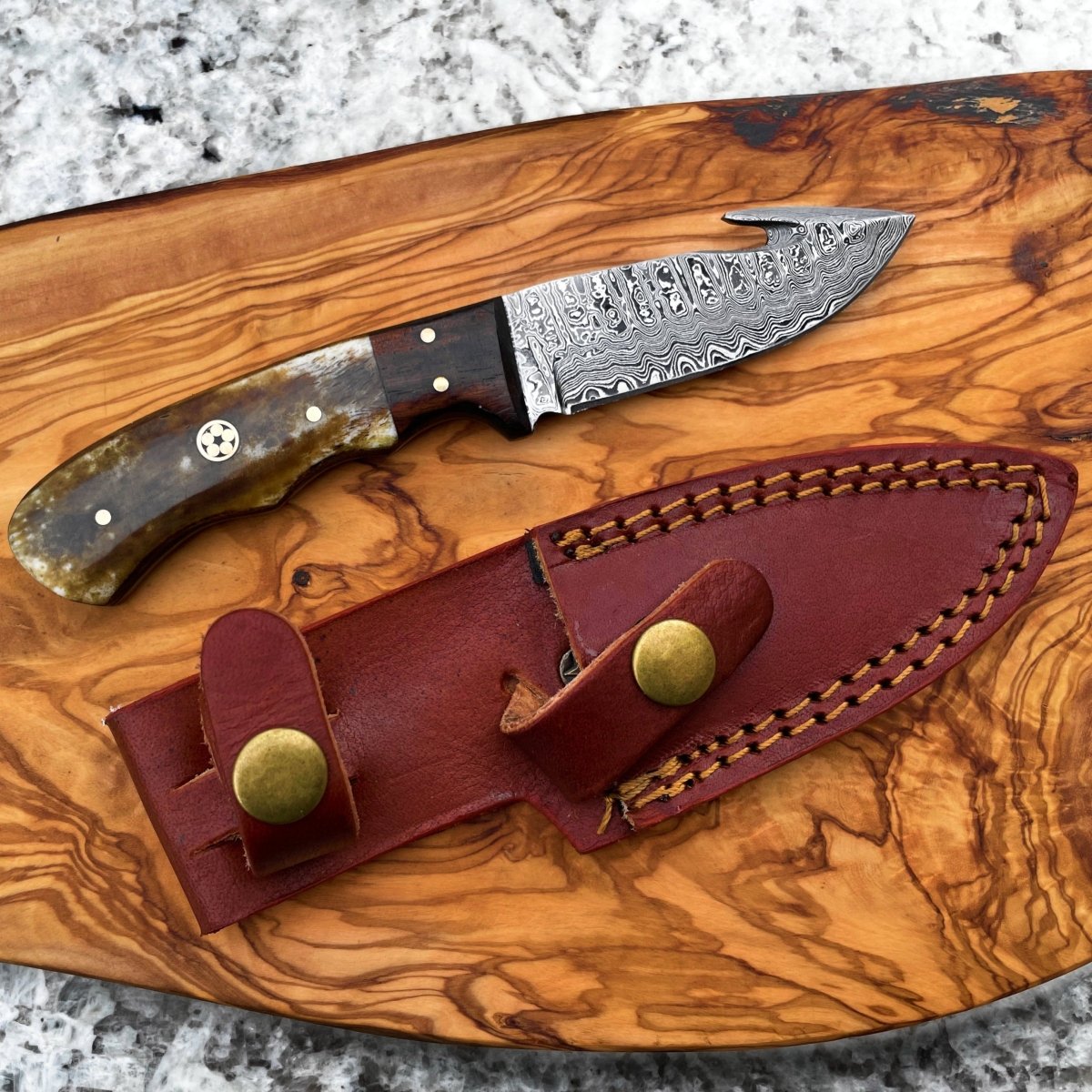 Unique Personalized Damascus Skinning Gut Hook Customized Damascus Knife Gifts for Men by Groovy Guy