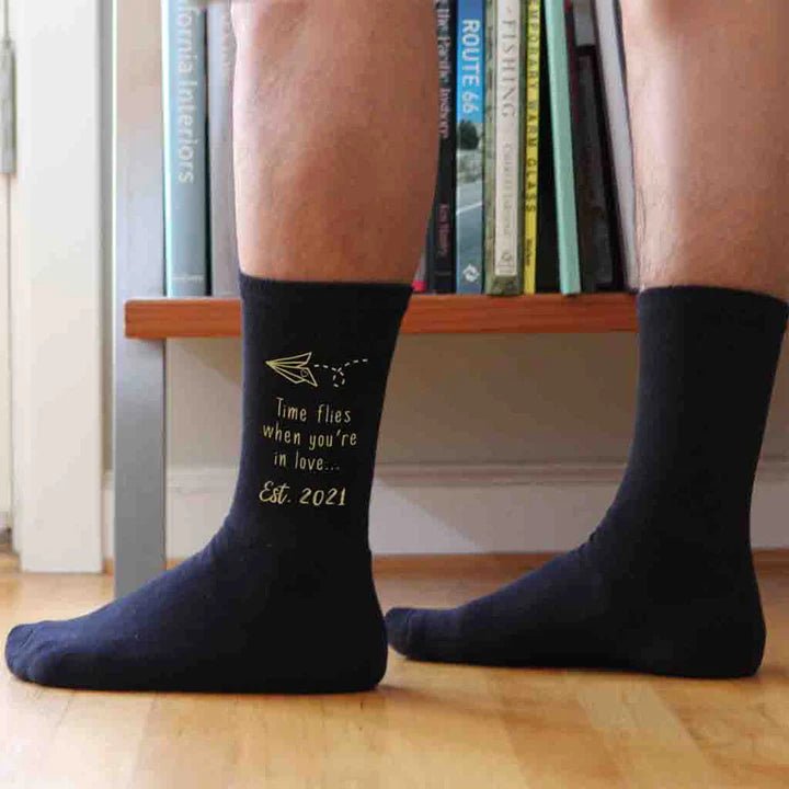 Unique Personalized Time Flies When You're In Love Socks Customized Socks Gifts for Men by Groovy Guy