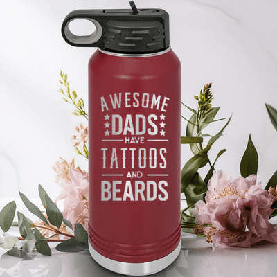 Maroon Fathers Day Water Bottle With Tattoos And Beards Design