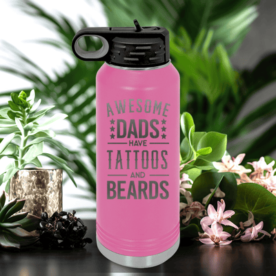 Pink Fathers Day Water Bottle With Tattoos And Beards Design