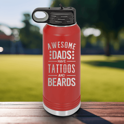 Red Fathers Day Water Bottle With Tattoos And Beards Design