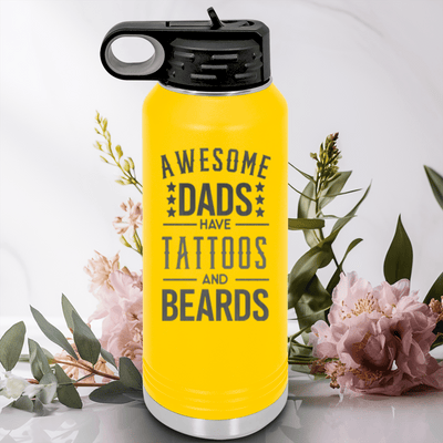 Yellow Fathers Day Water Bottle With Tattoos And Beards Design