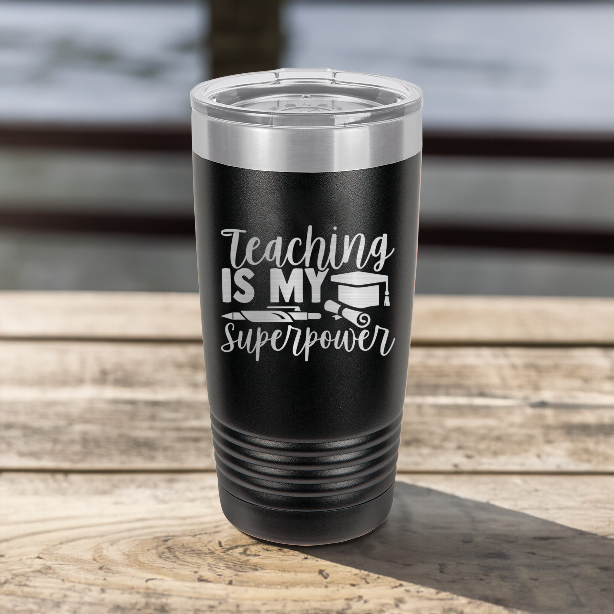 Funny Teaching Is My Superpower Ringed Tumbler