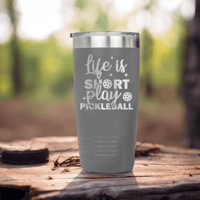 Grey pickelball tumbler That Pickle Life