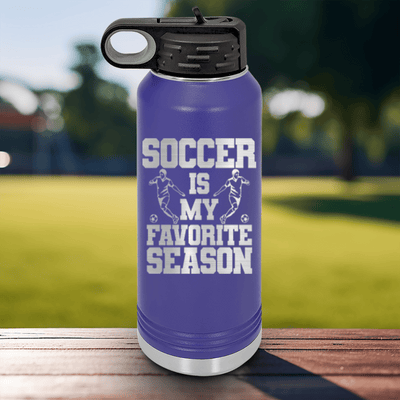 Purple Soccer Water Bottle With The Best Season Is Soccer Design