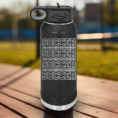 Black Soccer Water Bottle With The Essence Of Soccer Design