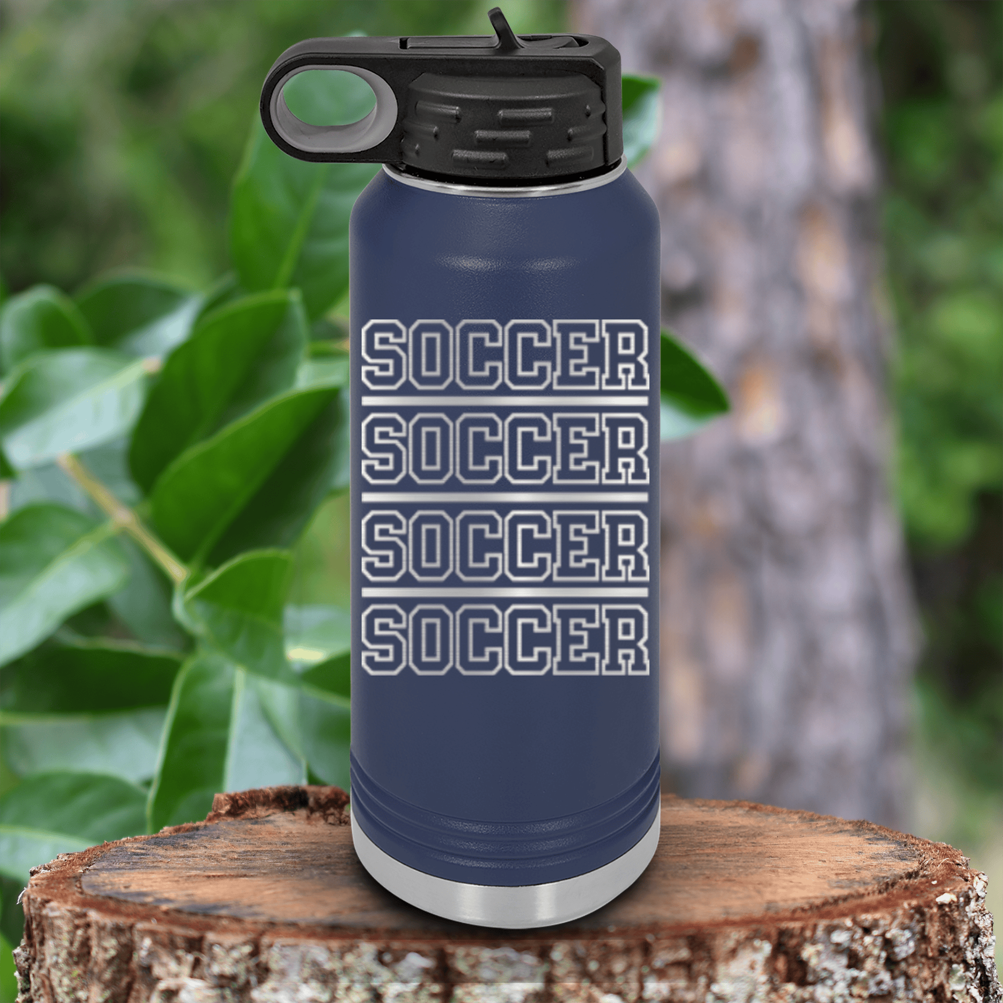 Navy Soccer Water Bottle With The Essence Of Soccer Design