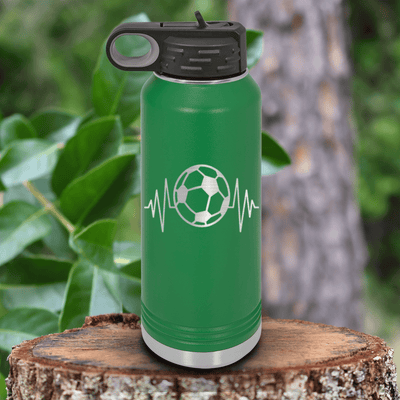 Green Soccer Water Bottle With The Heartbeat Of Soccer Design