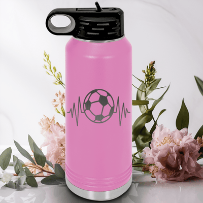 Light Purple Soccer Water Bottle With The Heartbeat Of Soccer Design