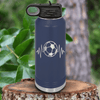 Navy Soccer Water Bottle With The Heartbeat Of Soccer Design