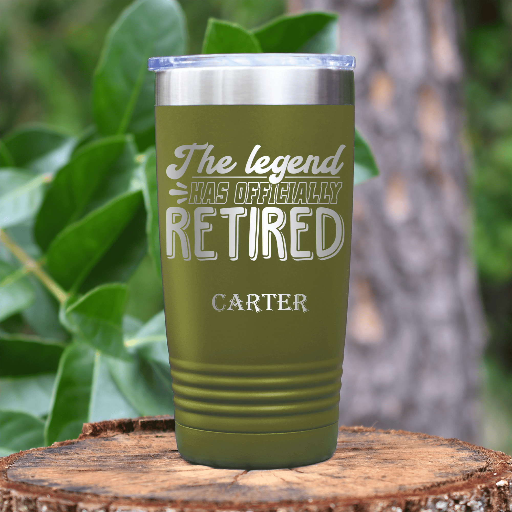 Military Green Retirement Tumbler With The Legend Has Retired Design