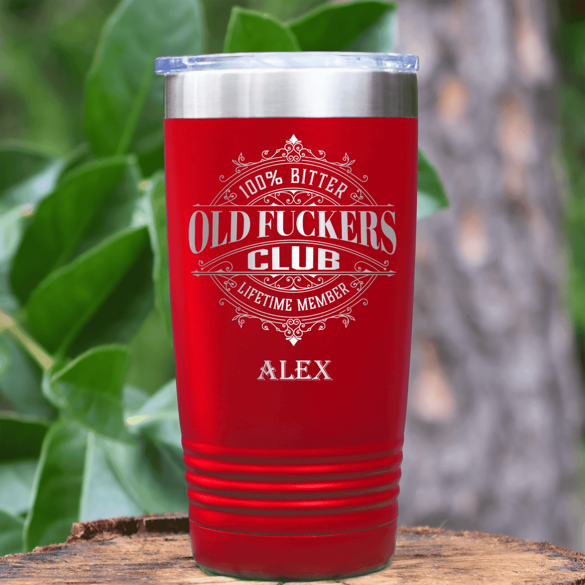 Red Funny Old Man Tumbler With The Ofc Club Design