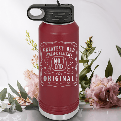 Maroon Fathers Day Water Bottle With The Origional Great Dad Design