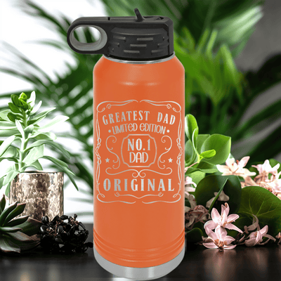 Orange Fathers Day Water Bottle With The Origional Great Dad Design