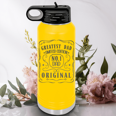 Yellow Fathers Day Water Bottle With The Origional Great Dad Design