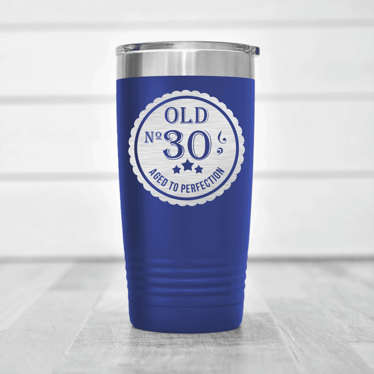 Blue Birthday Tumbler With Thirty Aged To Perfection Design