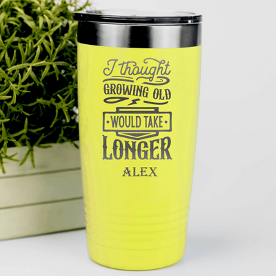 Yellow Funny Old Man Tumbler With Thought This Would Take Longer Design
