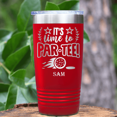 Red Golf Tumbler With Time To Par Tee Design