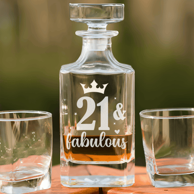 Birthday Whiskey Decanter With Twenty One And Fabulous Crown Design