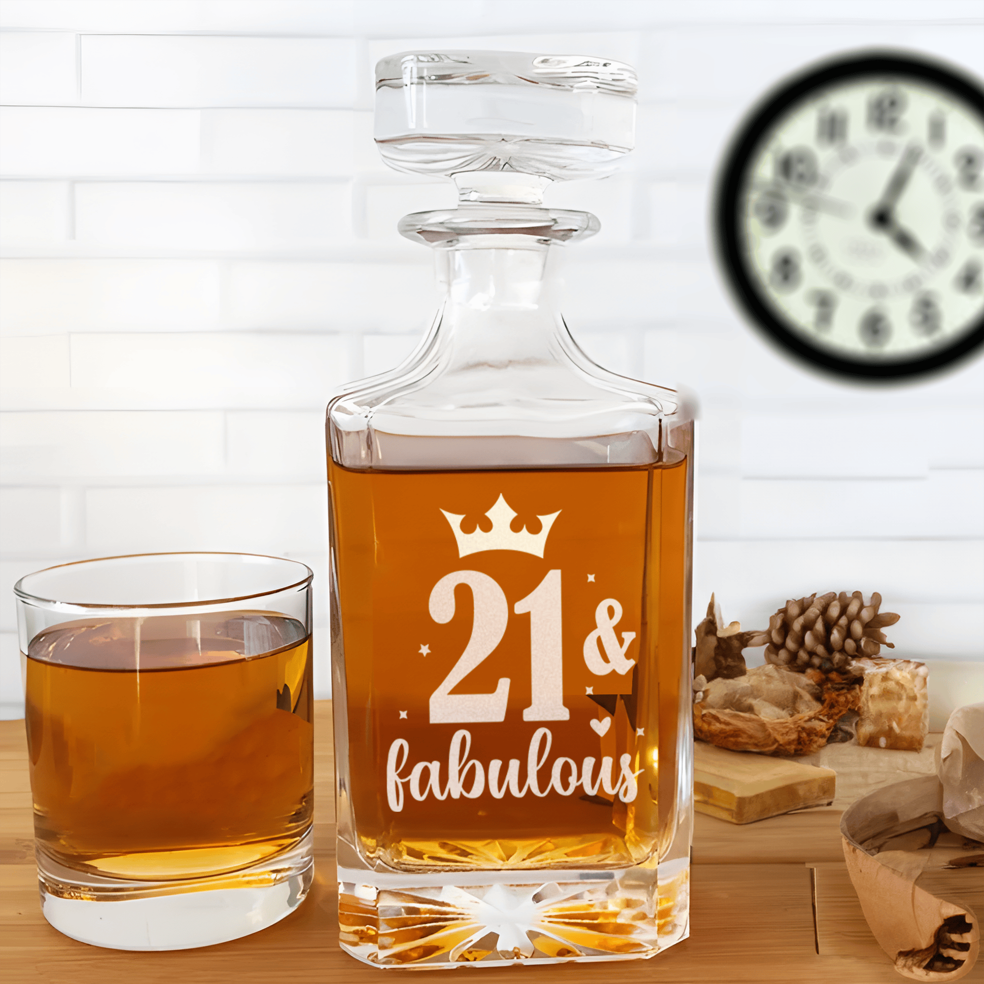 Birthday Whiskey Decanter With Twenty One And Fabulous Crown Design