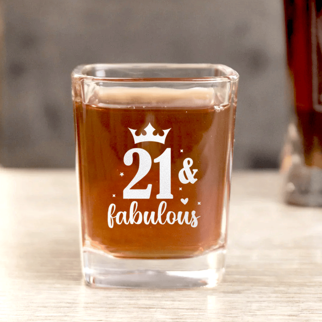Twenty One And Fabulous Crown Square Shotglass