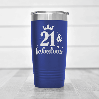 Blue Birthday Tumbler With Twenty One And Fabulous Crown Design