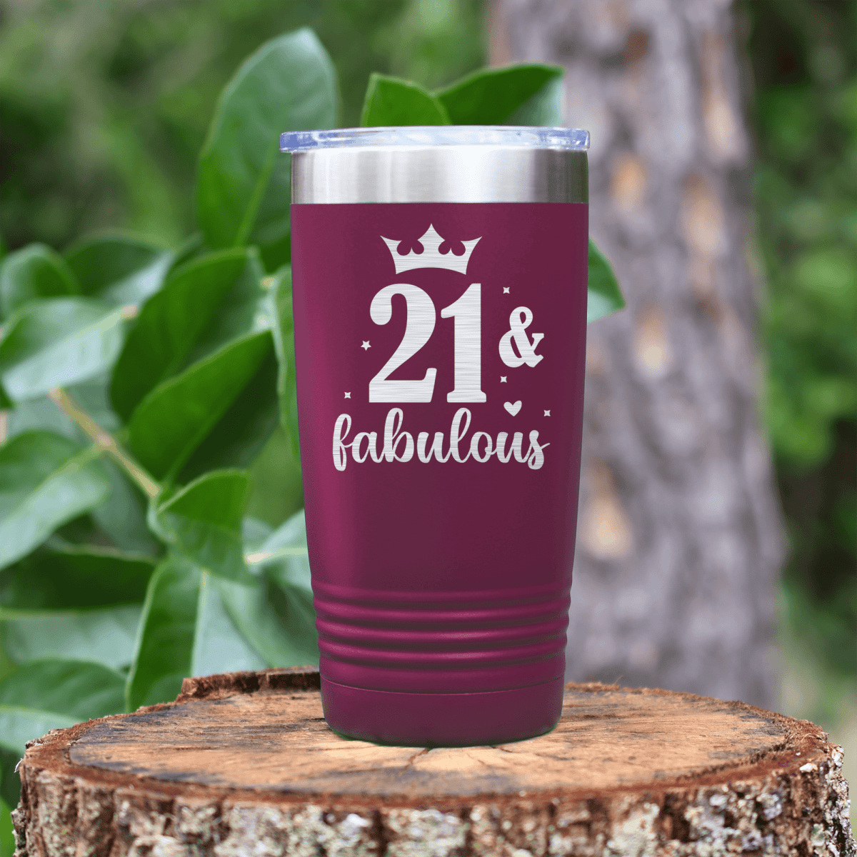 Maroon Birthday Tumbler With Twenty One And Fabulous Crown Design