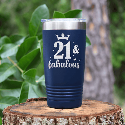 Navy Birthday Tumbler With Twenty One And Fabulous Crown Design