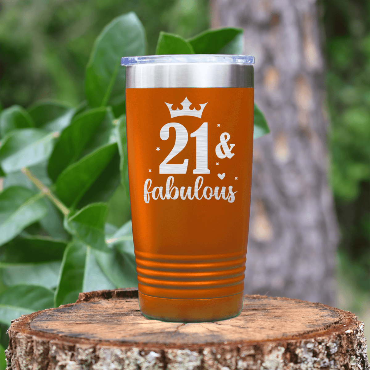 Orange Birthday Tumbler With Twenty One And Fabulous Crown Design