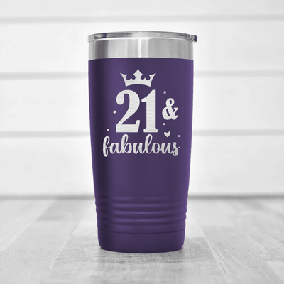 Purple Birthday Tumbler With Twenty One And Fabulous Crown Design