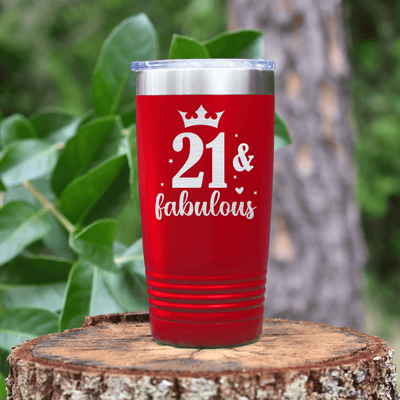 Red Birthday Tumbler With Twenty One And Fabulous Crown Design