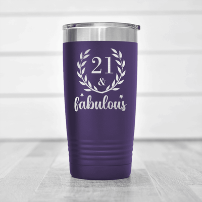 Purple Birthday Tumbler With Twenty One And Fabulous Design
