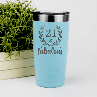Teal Birthday Tumbler With Twenty One And Fabulous Design