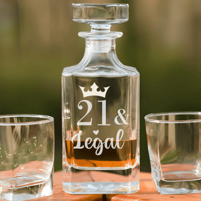 Birthday Whiskey Decanter With Twenty One And Legal Design