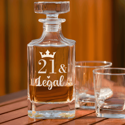 Birthday Whiskey Decanter With Twenty One And Legal Design
