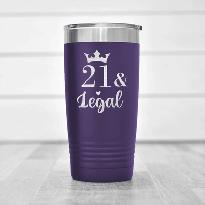 Purple Birthday Tumbler With Twenty One And Legal Design