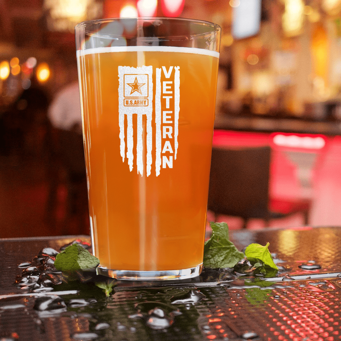 US Army Flag Veteran Pint Glass