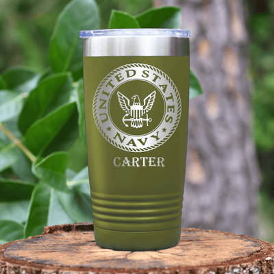 Military Green Veteran Tumbler With United States Navy Badge Design