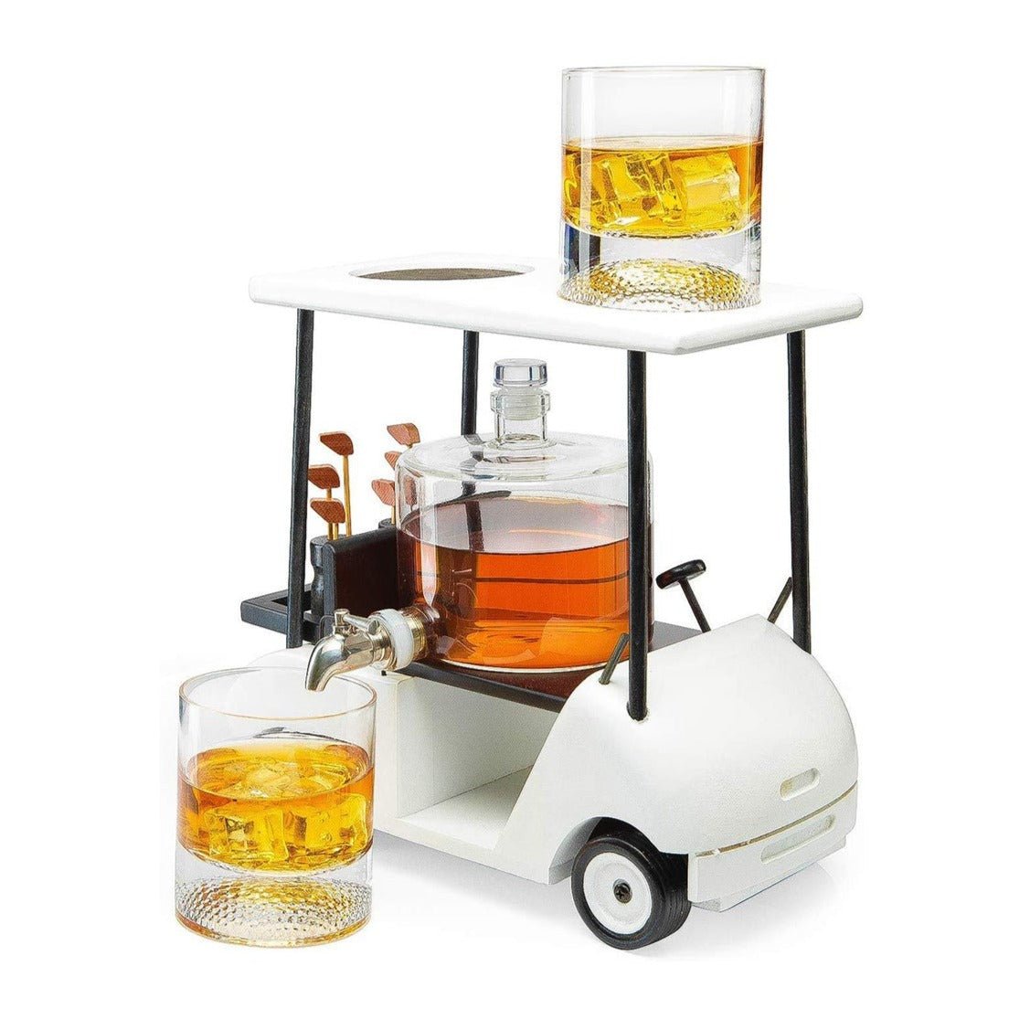 Unique Personalized Golf Cart Whiskey Decanter Set Customized Gifts for Men by Groovy Guy
