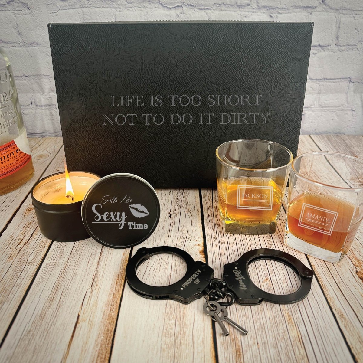 Unique Personalized Whiskey & Frisky Custom Gift Set Customized Valentines Gifts for Men by Groovy Guy