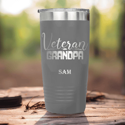 Grey Veteran Tumbler With Veteran Grandpa Design