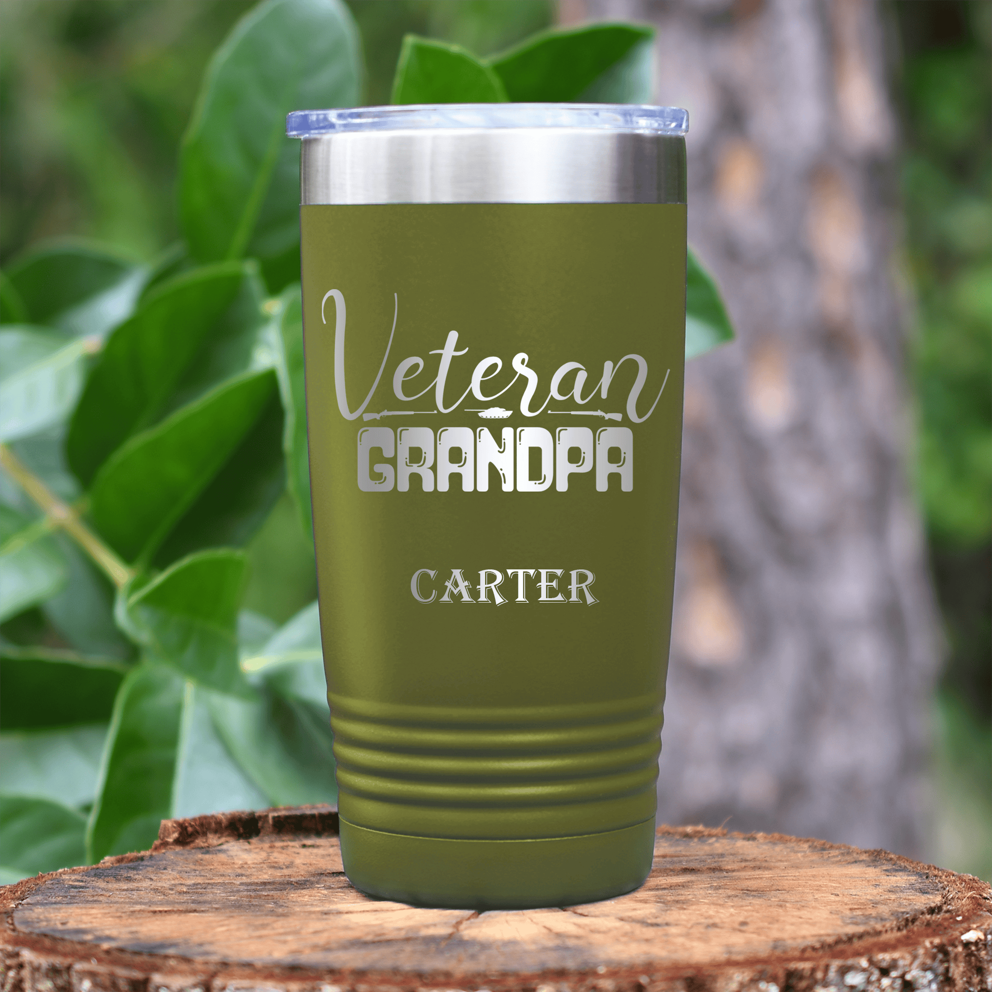 Military Green Veteran Tumbler With Veteran Grandpa Design