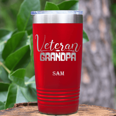 Red Veteran Tumbler With Veteran Grandpa Design
