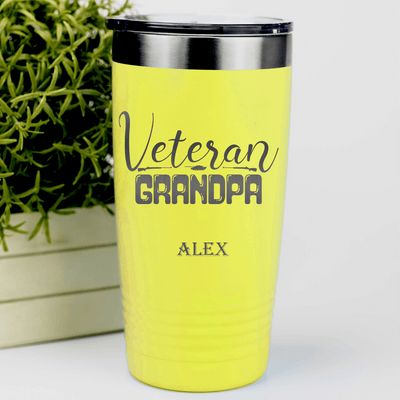 Yellow Veteran Tumbler With Veteran Grandpa Design