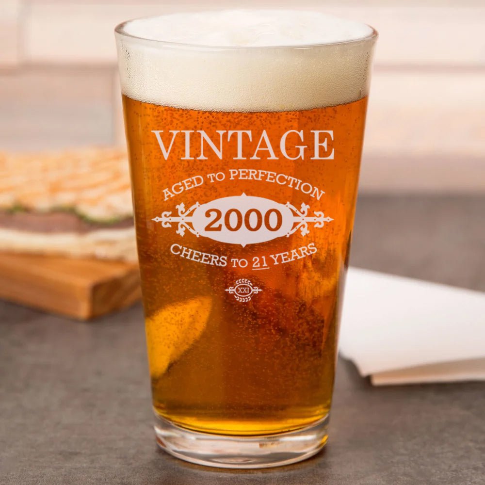 Unique Personalized Vintage Brew Beer Pint & Can Glasses | Personalized Birthday Glasses Customized Gifts for Men by Groovy Guy
