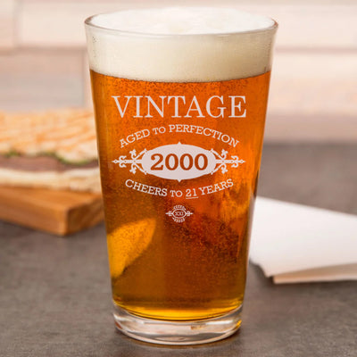 Vintage Brew Beer Pint & Can Glasses | Personalized Birthday Glasses
