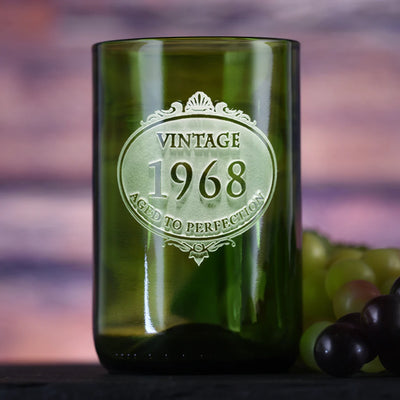 Vintage Birthday Green Wine Bottle Glass
