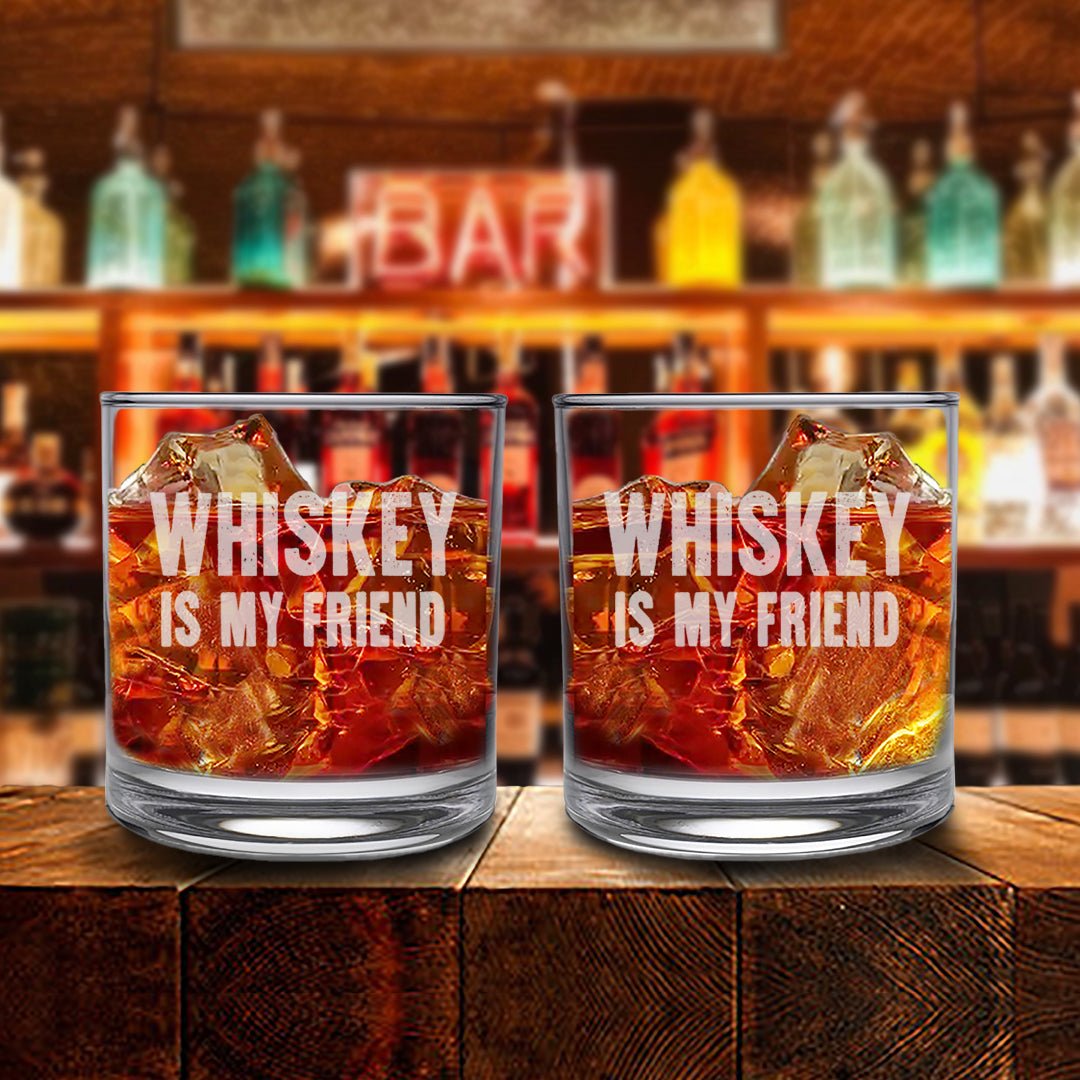 Unique Personalized Whiskey Is My Friend Glasses Customized Gifts for Men by Groovy Guy