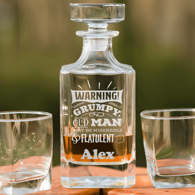 Funny Old Man Whiskey Decanter With Warning Im Grumpy Design
