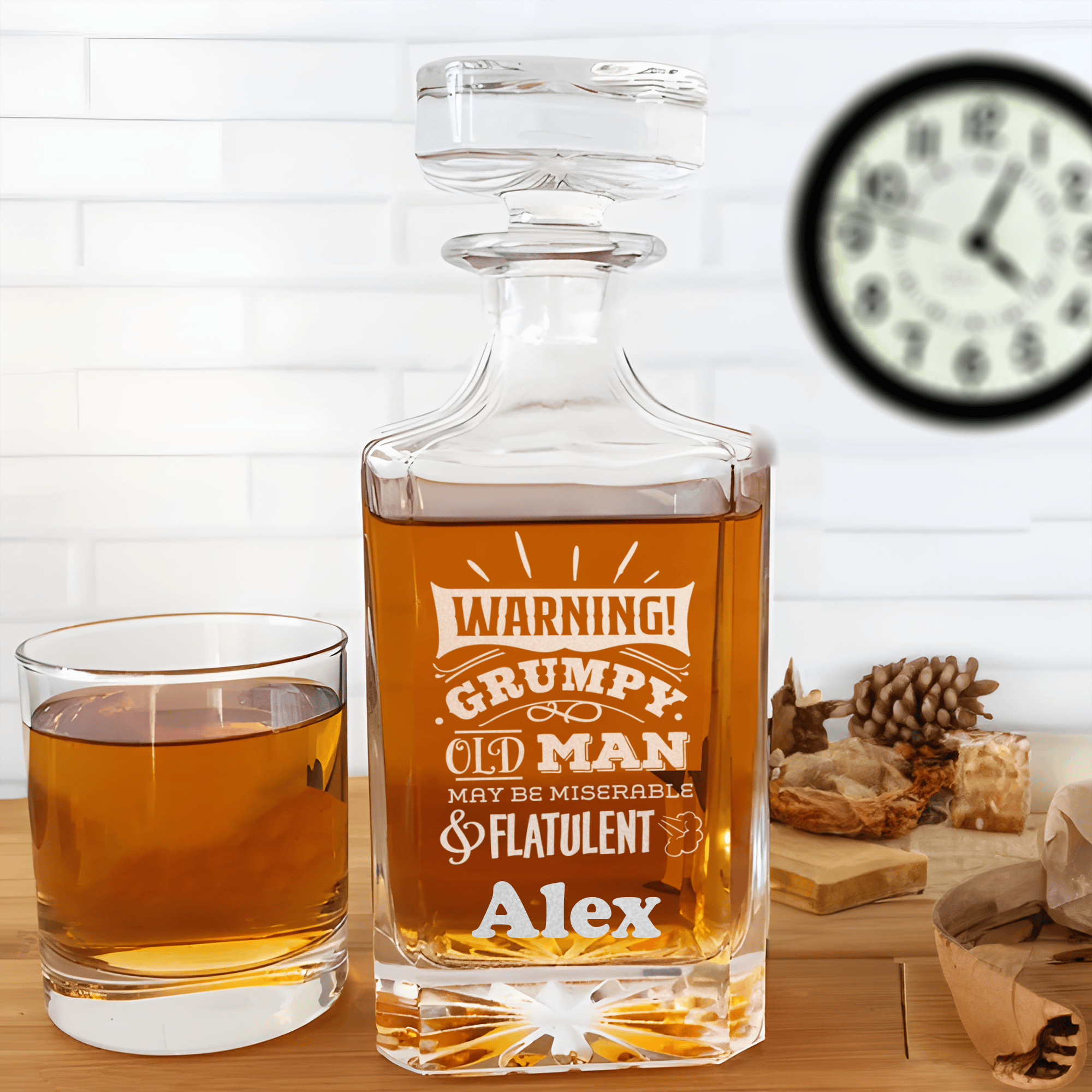 Funny Old Man Whiskey Decanter With Warning Im Grumpy Design